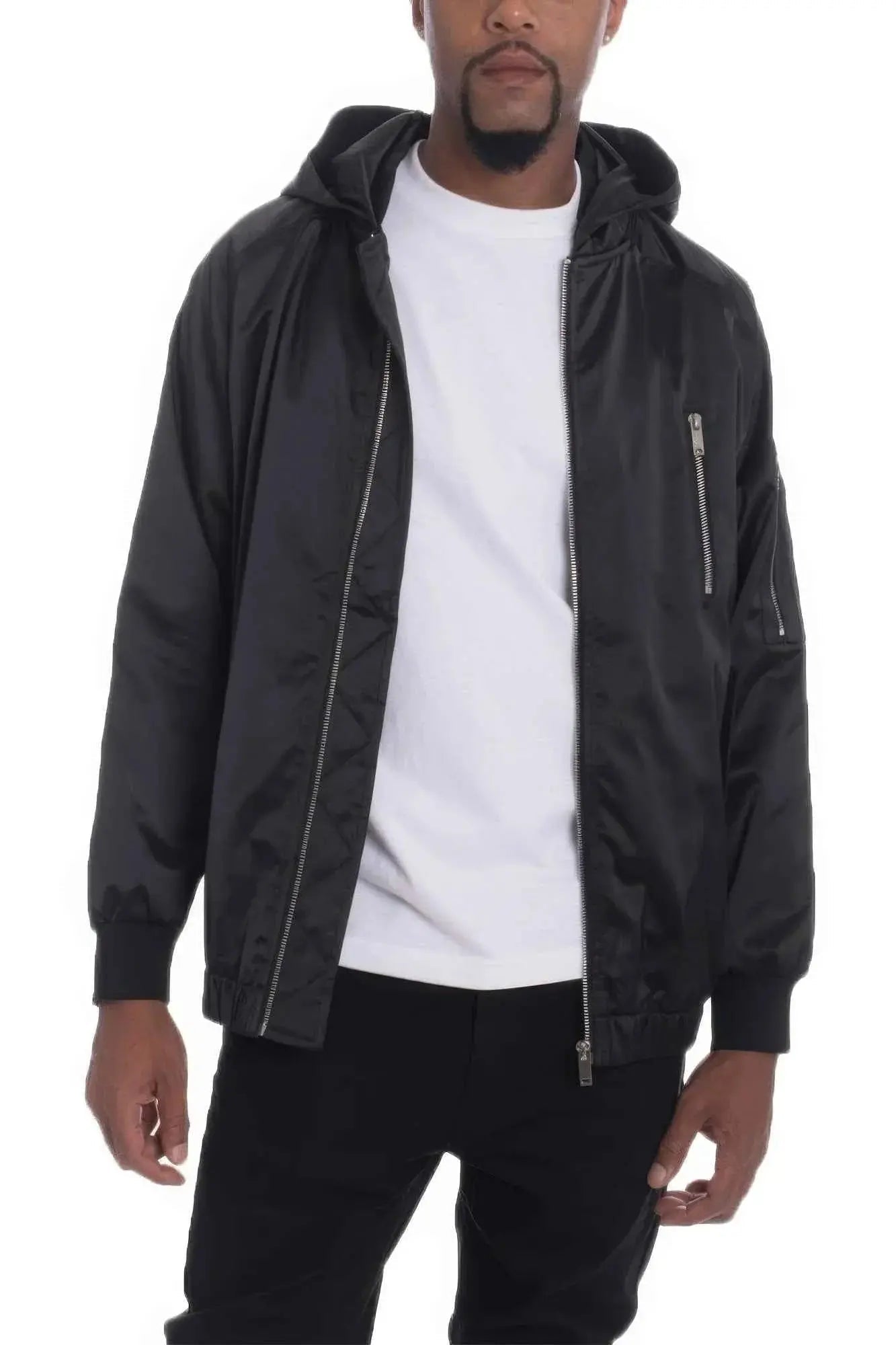 Satin Full Zip Hooded Windbreaker - Mr Lou’s Place