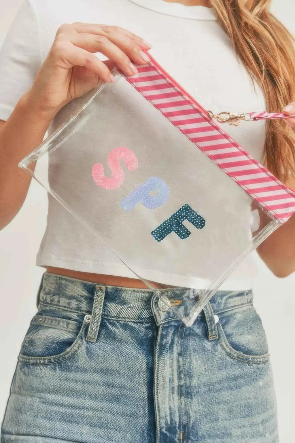 Sequin Letter Spf Clear Pouch With Wrist Strap - Mr Lou’s Place
