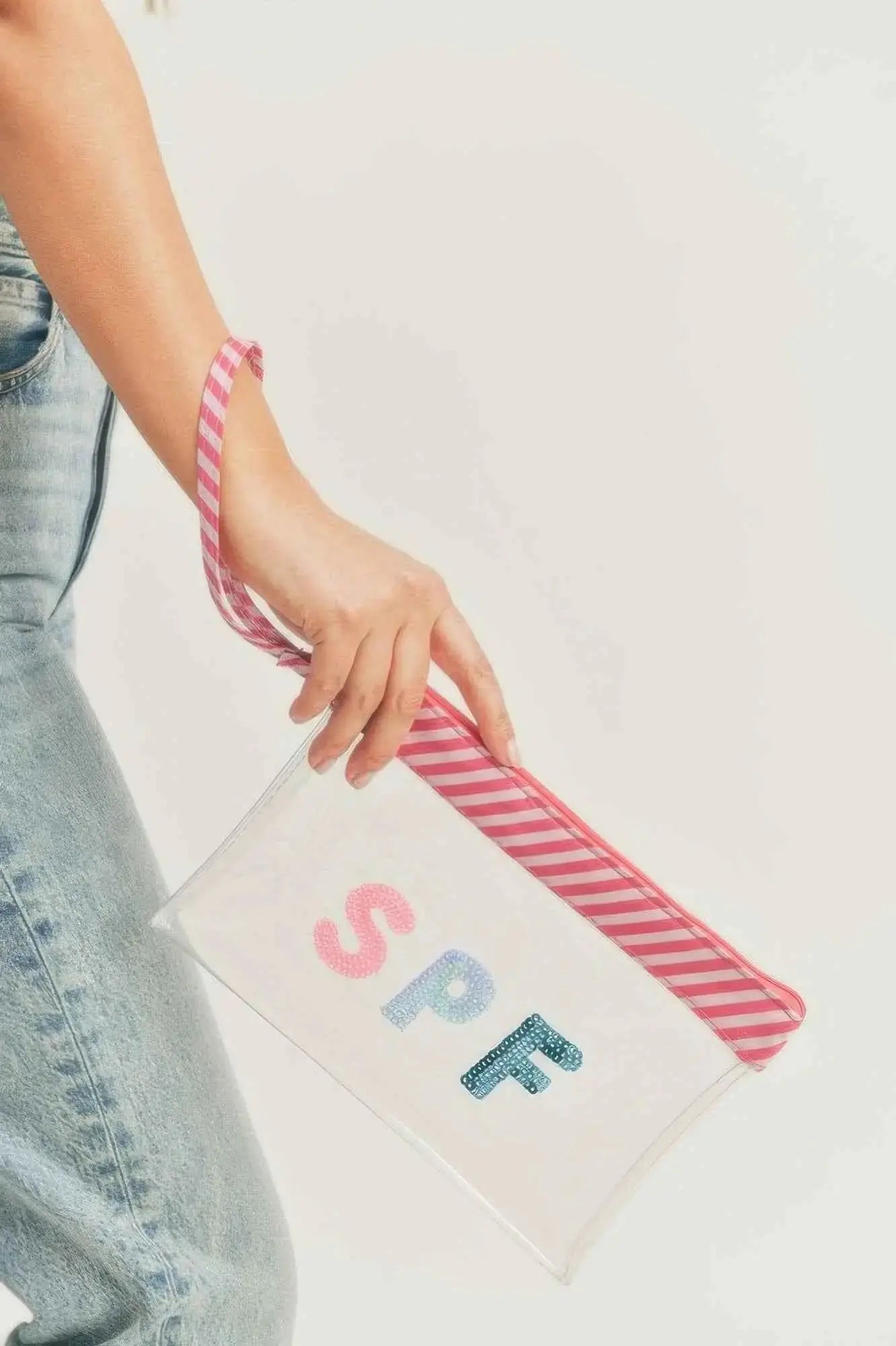 Sequin Letter Spf Clear Pouch With Wrist Strap - Mr Lou’s Place