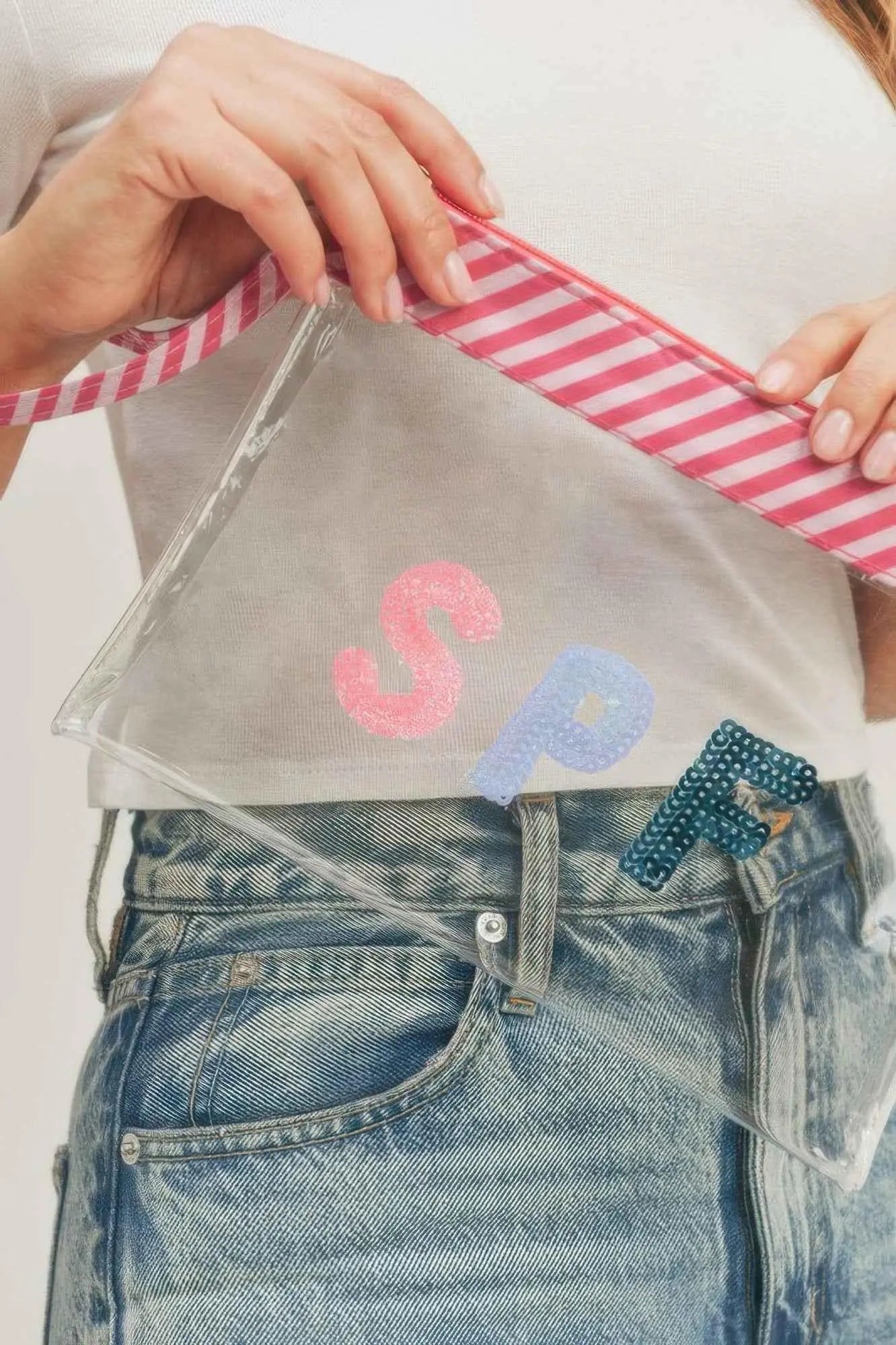 Sequin Letter Spf Clear Pouch With Wrist Strap - Mr Lou’s Place