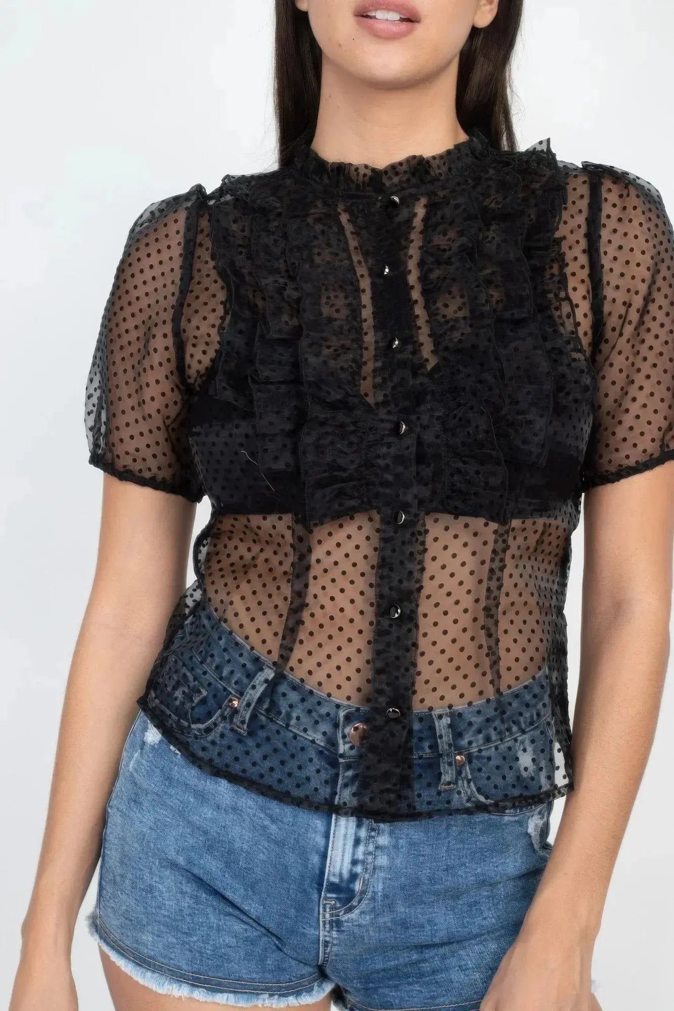 Sheer Ruffle-trim Dot Top - Mr Lou’s Place