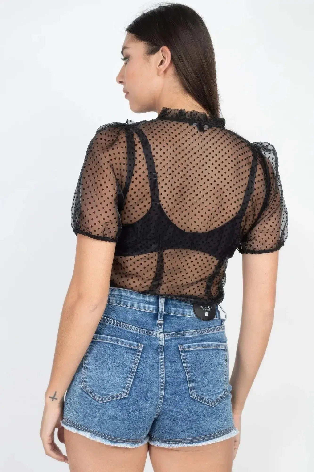 Sheer Ruffle-trim Dot Top - Mr Lou’s Place