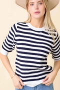 Short Sleeve Sweater Knit Stripe Top - Mr Lou’s Place