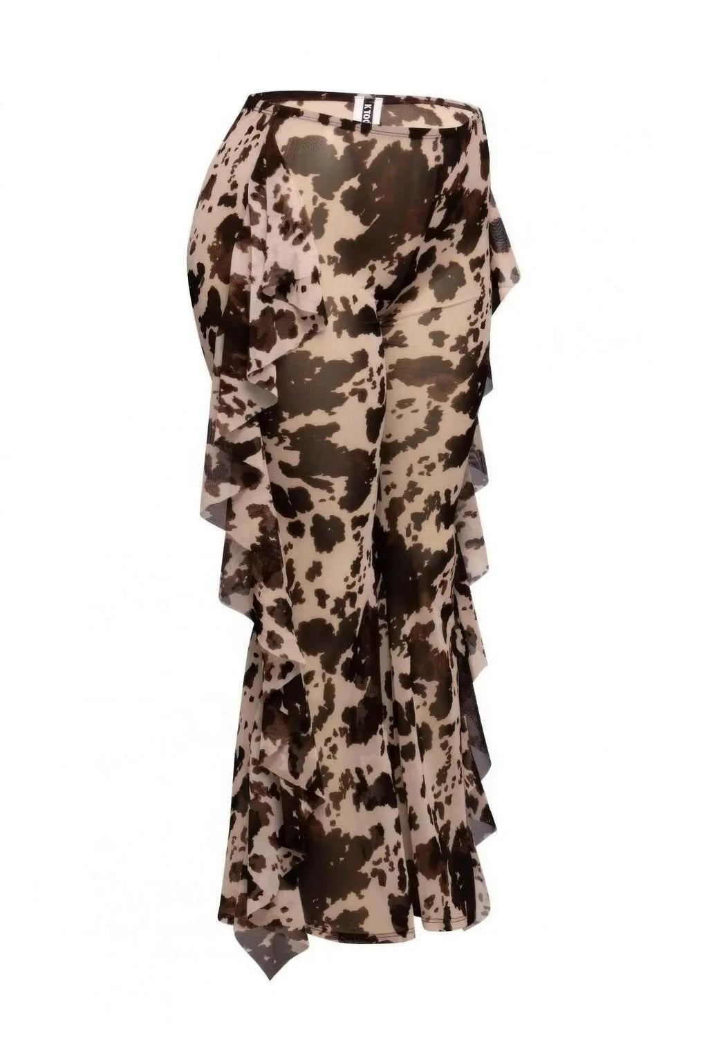 Side Ruffle Detailed Printed Mesh Pants - Mr Lou’s Place