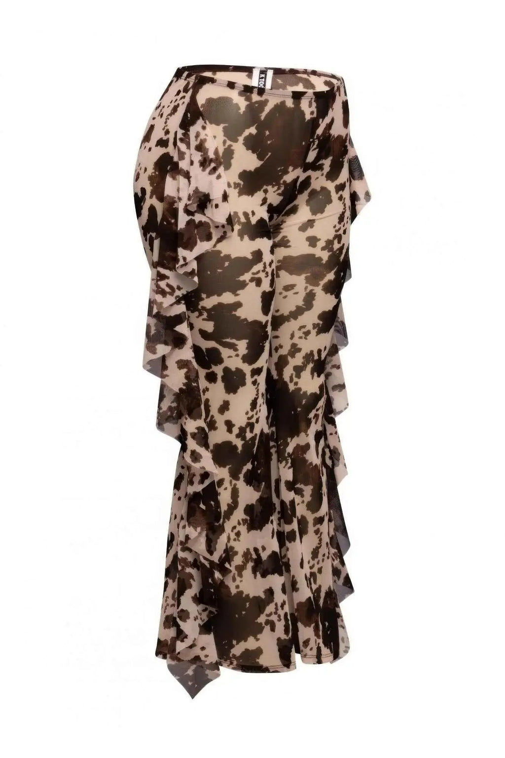 Side Ruffle Detailed Printed Mesh Pants - Mr Lou’s Place