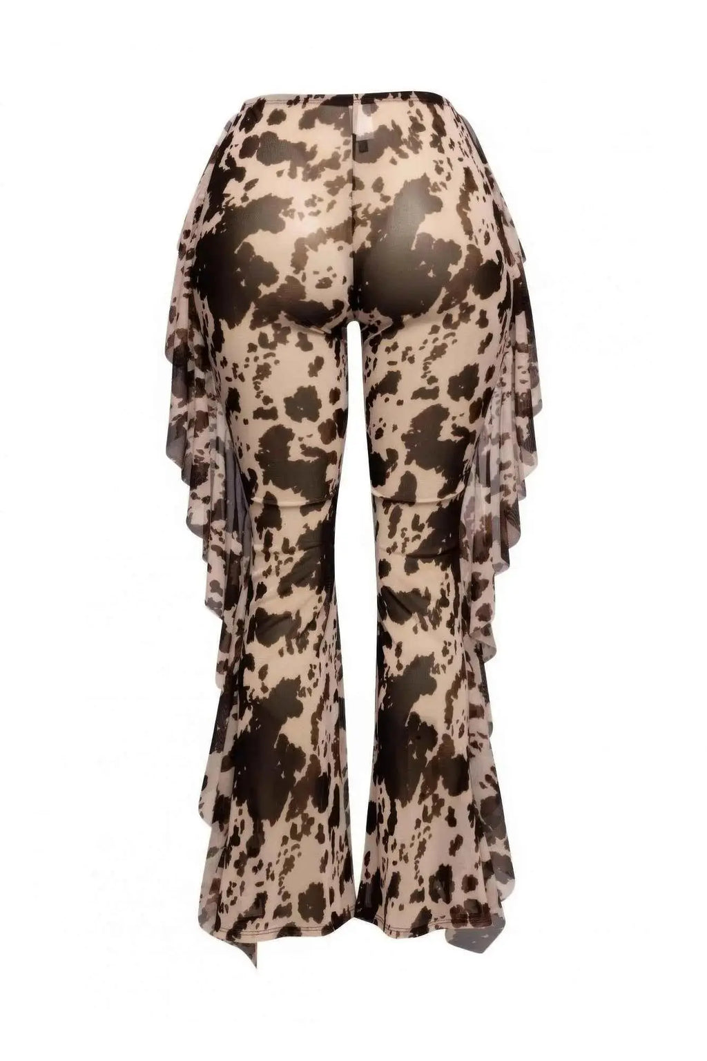 Side Ruffle Detailed Printed Mesh Pants - Mr Lou’s Place