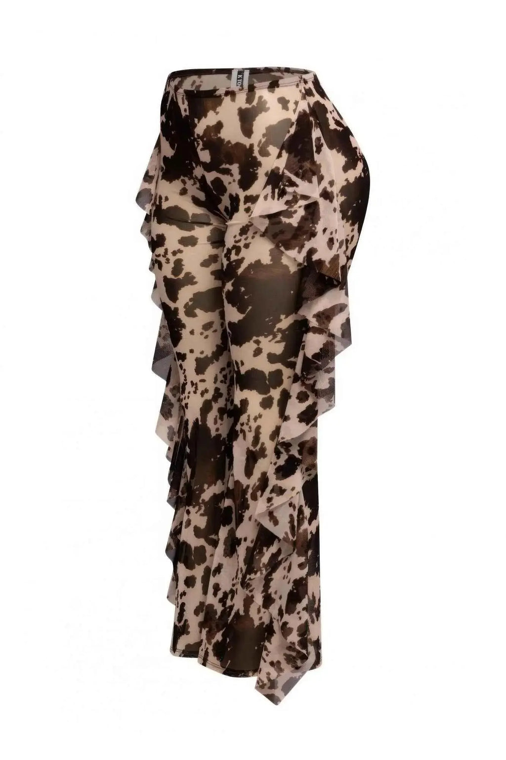 Side Ruffle Detailed Printed Mesh Pants - Mr Lou’s Place