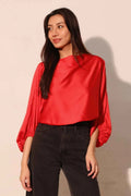 Silky Satin Boat Neck Blouson Top - Mr Lou’s Place