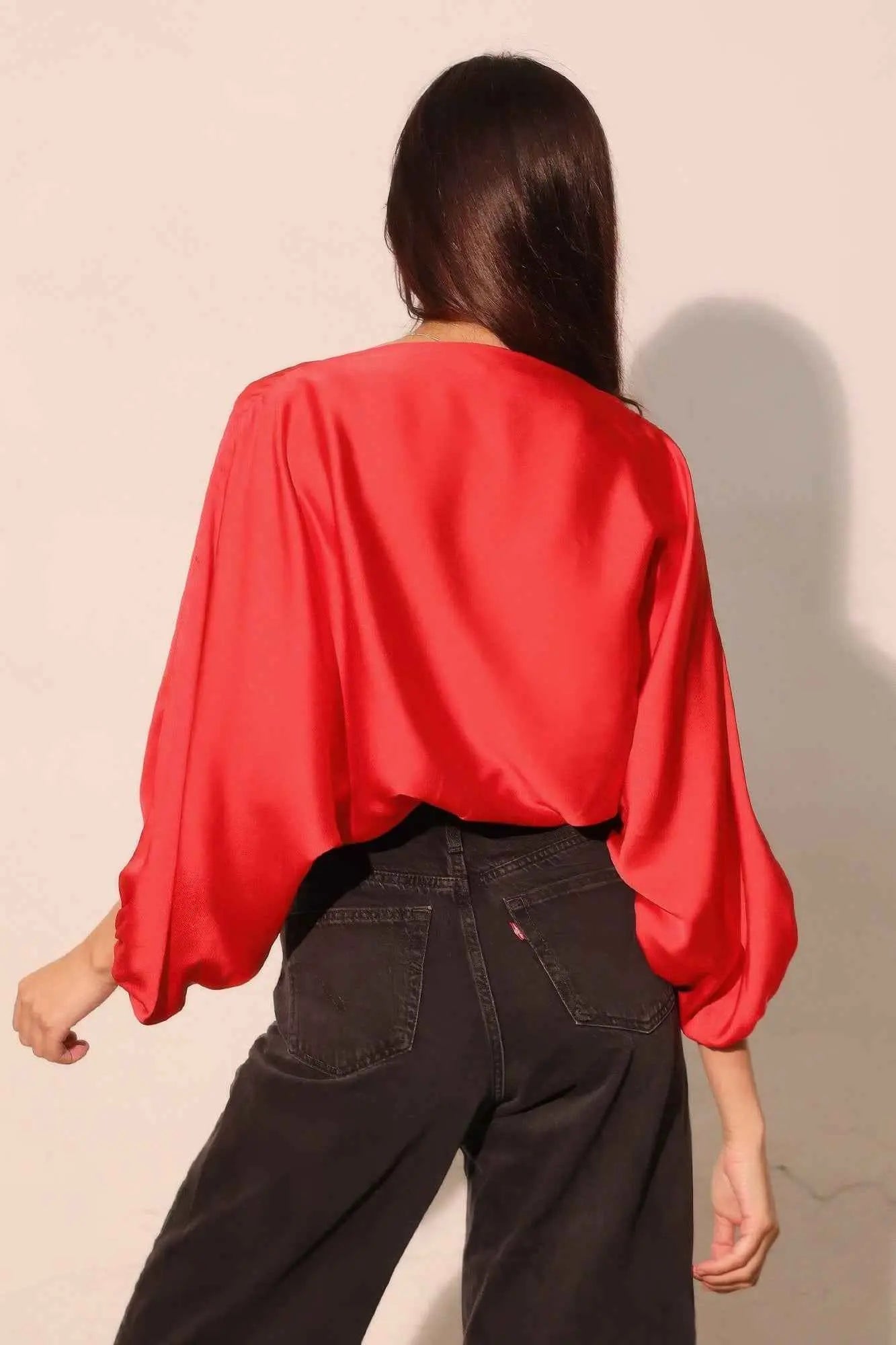 Silky Satin Boat Neck Blouson Top - Mr Lou’s Place