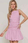 Sleeveless Boat Neck Voluminous Mini Dress - Mr Lou’s Place