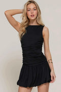 Sleeveless Boat Neck Voluminous Mini Dress - Mr Lou’s Place