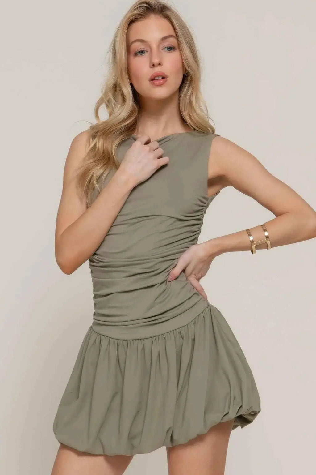 Sleeveless Boat Neck Voluminous Mini Dress - Mr Lou’s Place