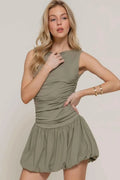 Sleeveless Boat Neck Voluminous Mini Dress - Mr Lou’s Place