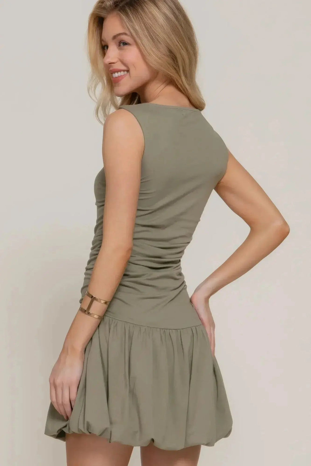 Sleeveless Boat Neck Voluminous Mini Dress - Mr Lou’s Place