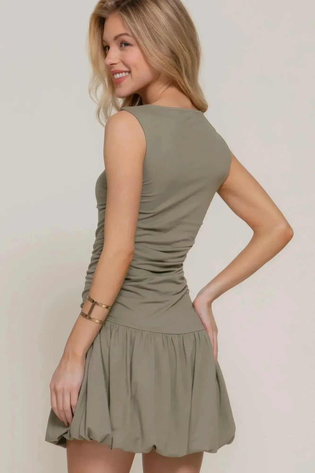 Sleeveless Boat Neck Voluminous Mini Dress - Mr Lou’s Place