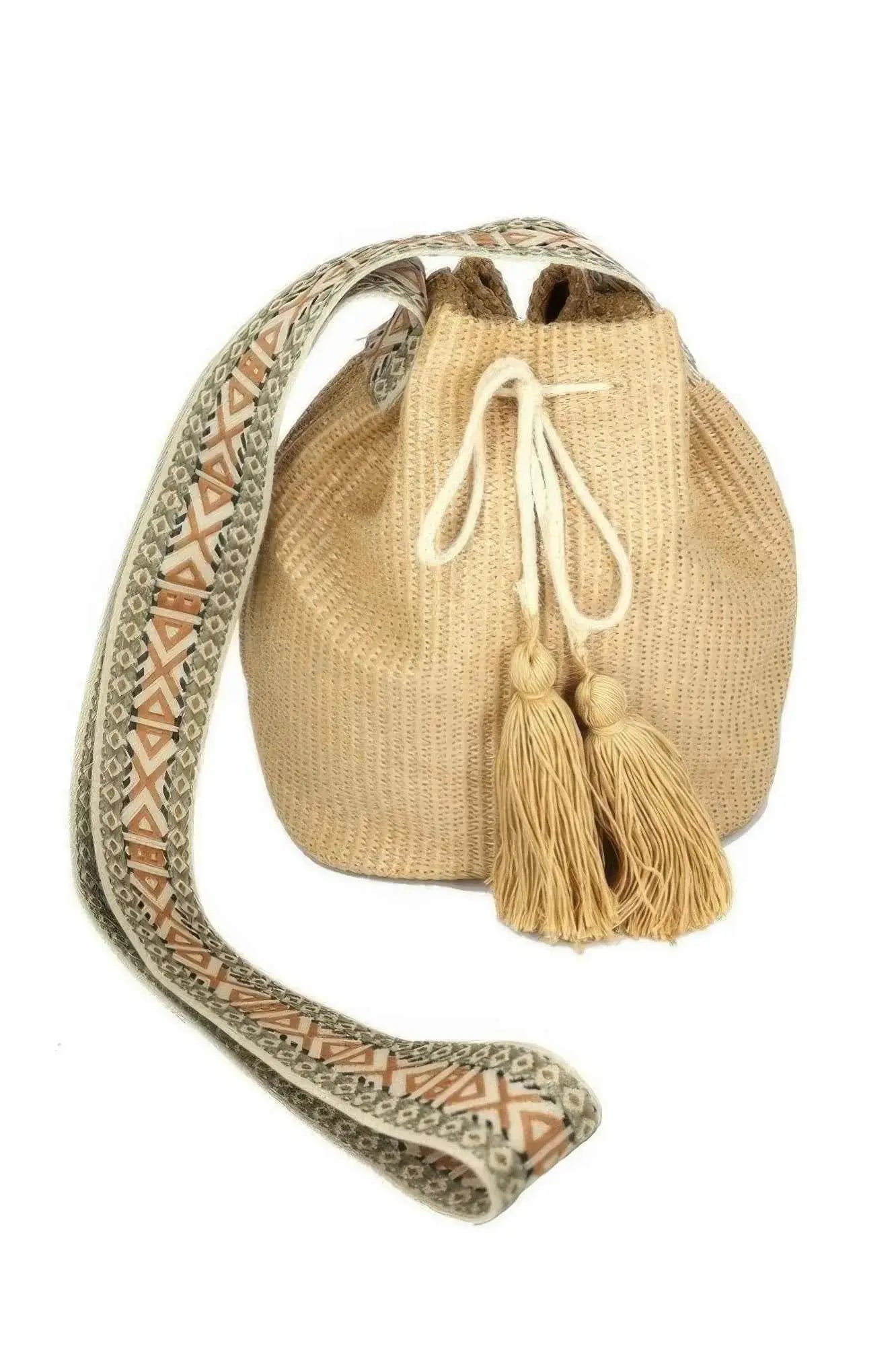 Solid Bucket Bag With Aztec Strap - Mr Lou’s Place