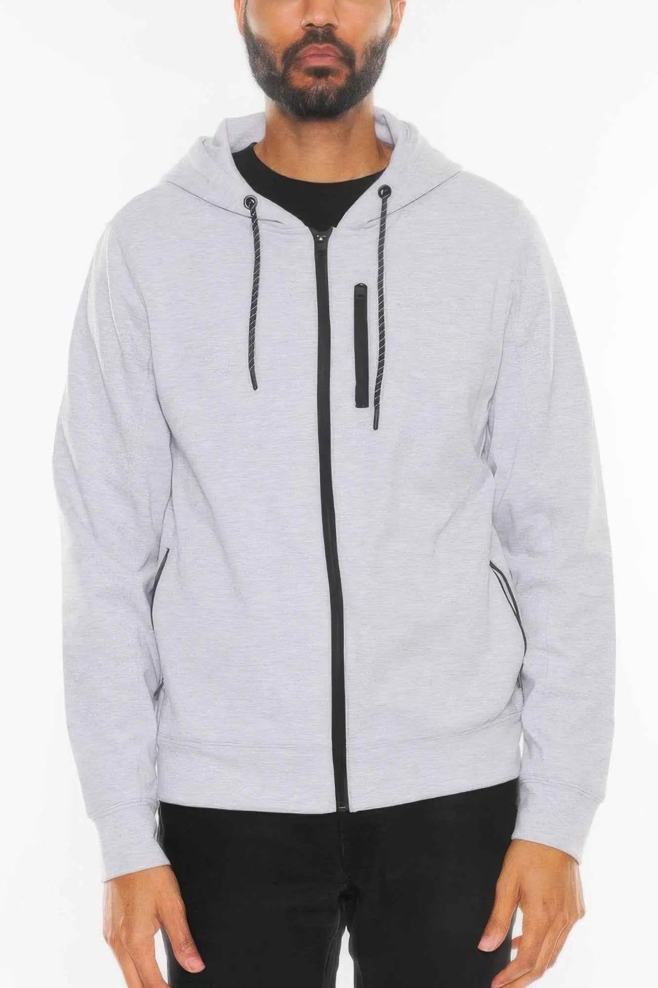 Solid Heathered Zip Up Jacket - Mr Lou’s Place