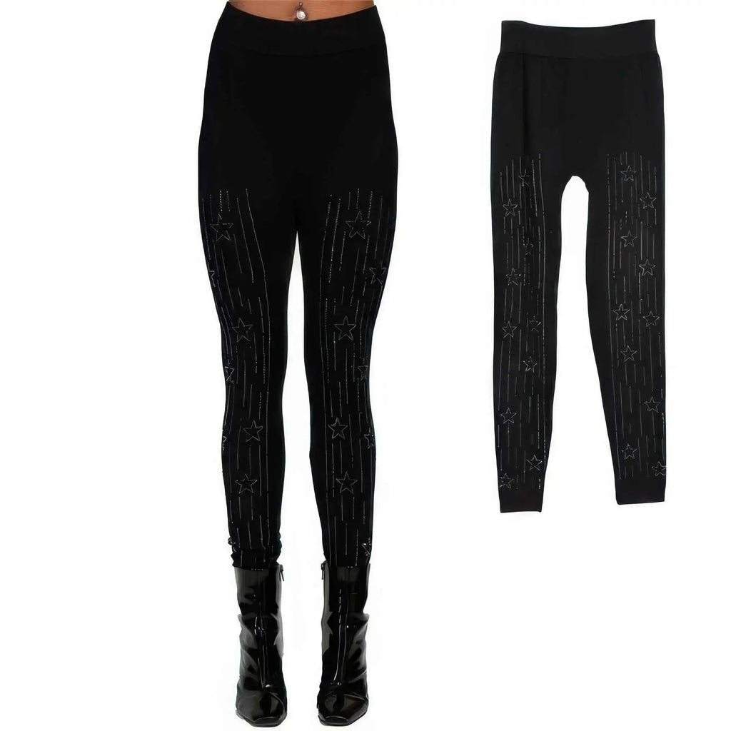 Star Design Crystal Studded High Waisted Leggings - Mr Lou’s Place