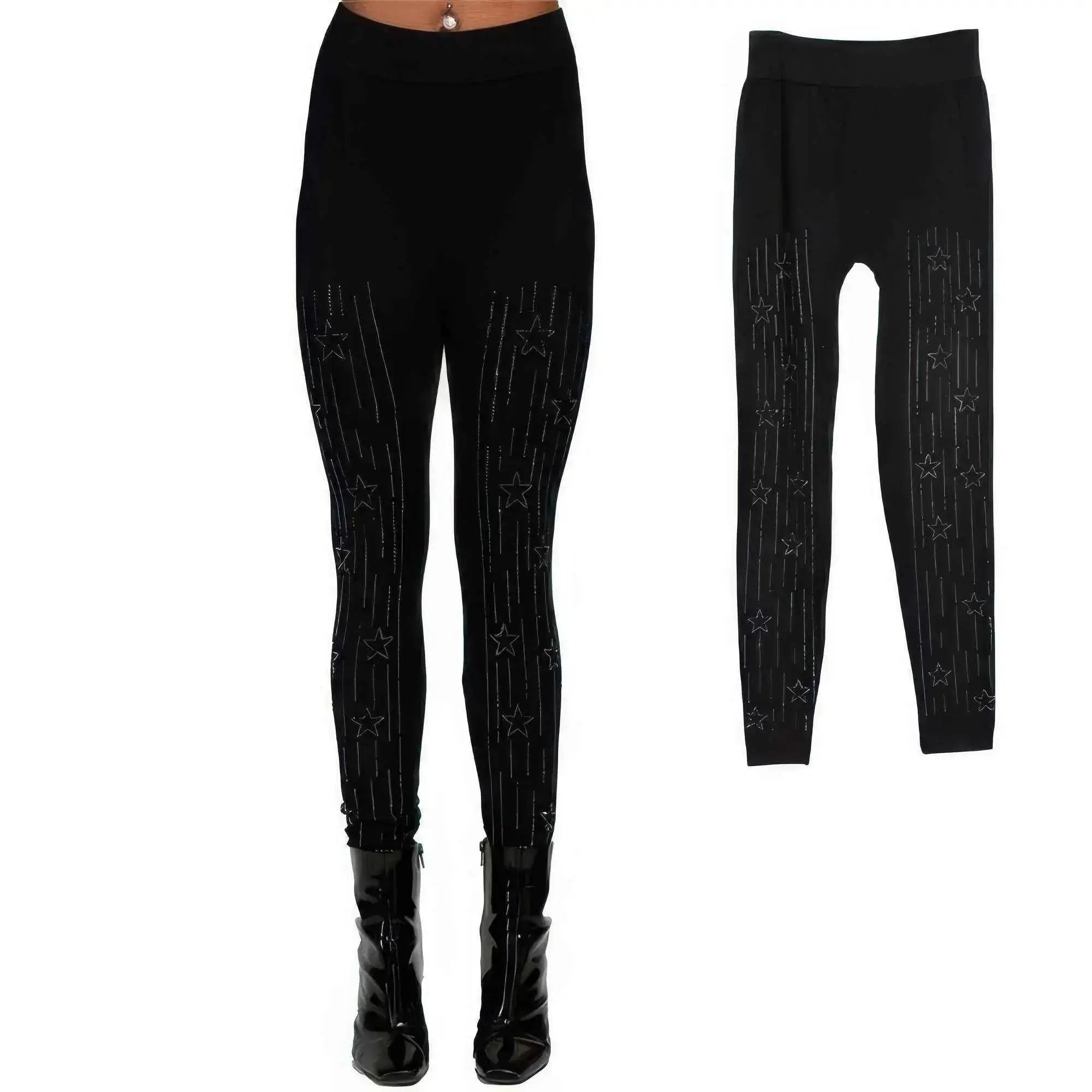 Star Design Crystal Studded High Waisted Leggings - Mr Lou’s Place