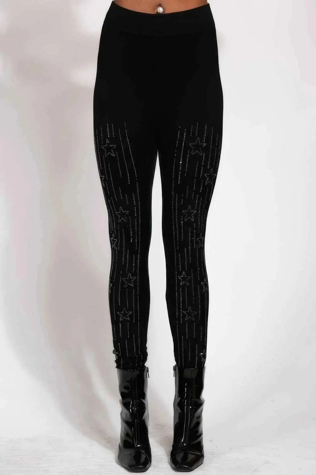 Star Design Crystal Studded High Waisted Leggings - Mr Lou’s Place