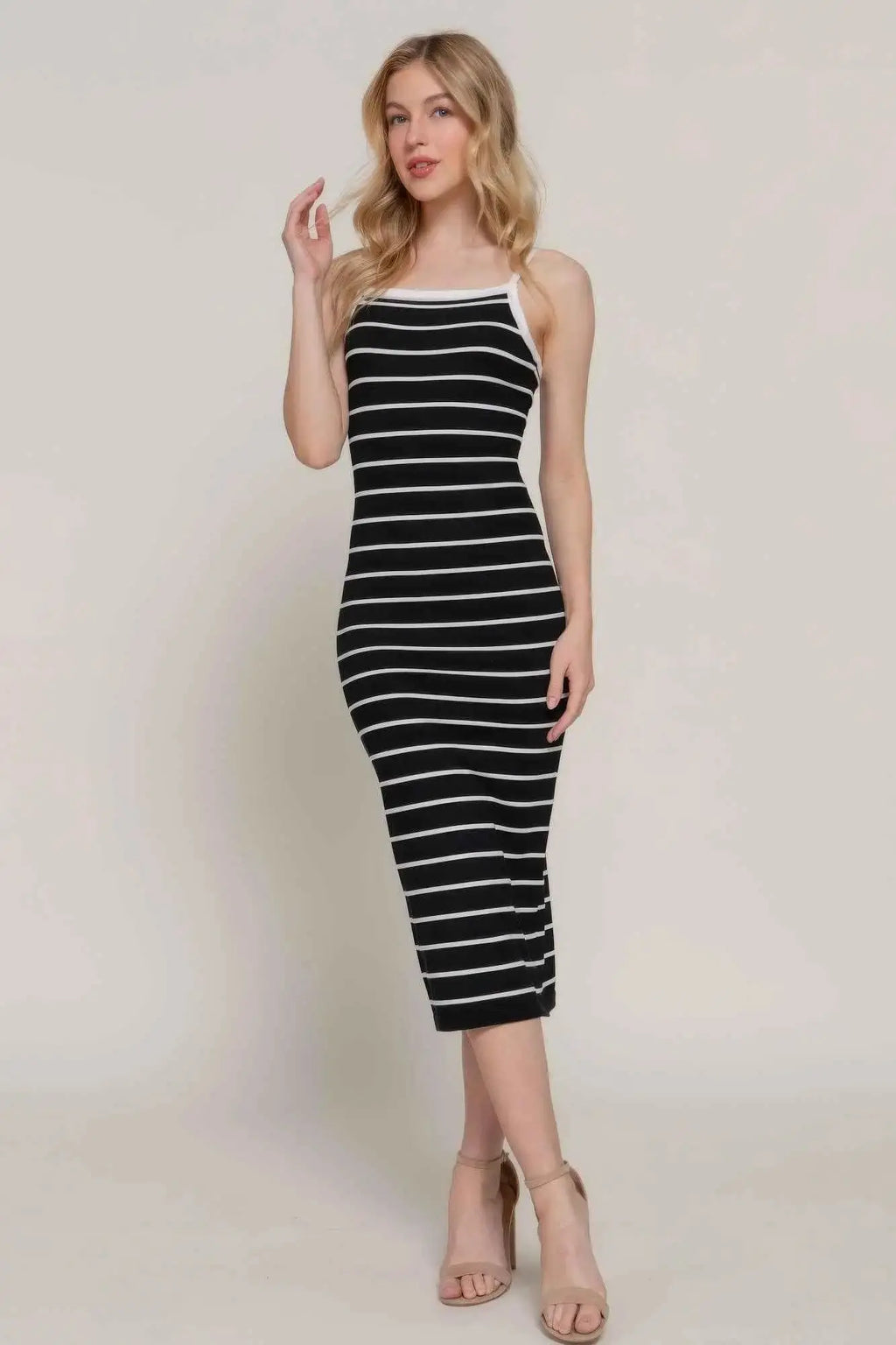 Straight Neck Stripe Spring Sweater Dress - Mr Lou’s Place