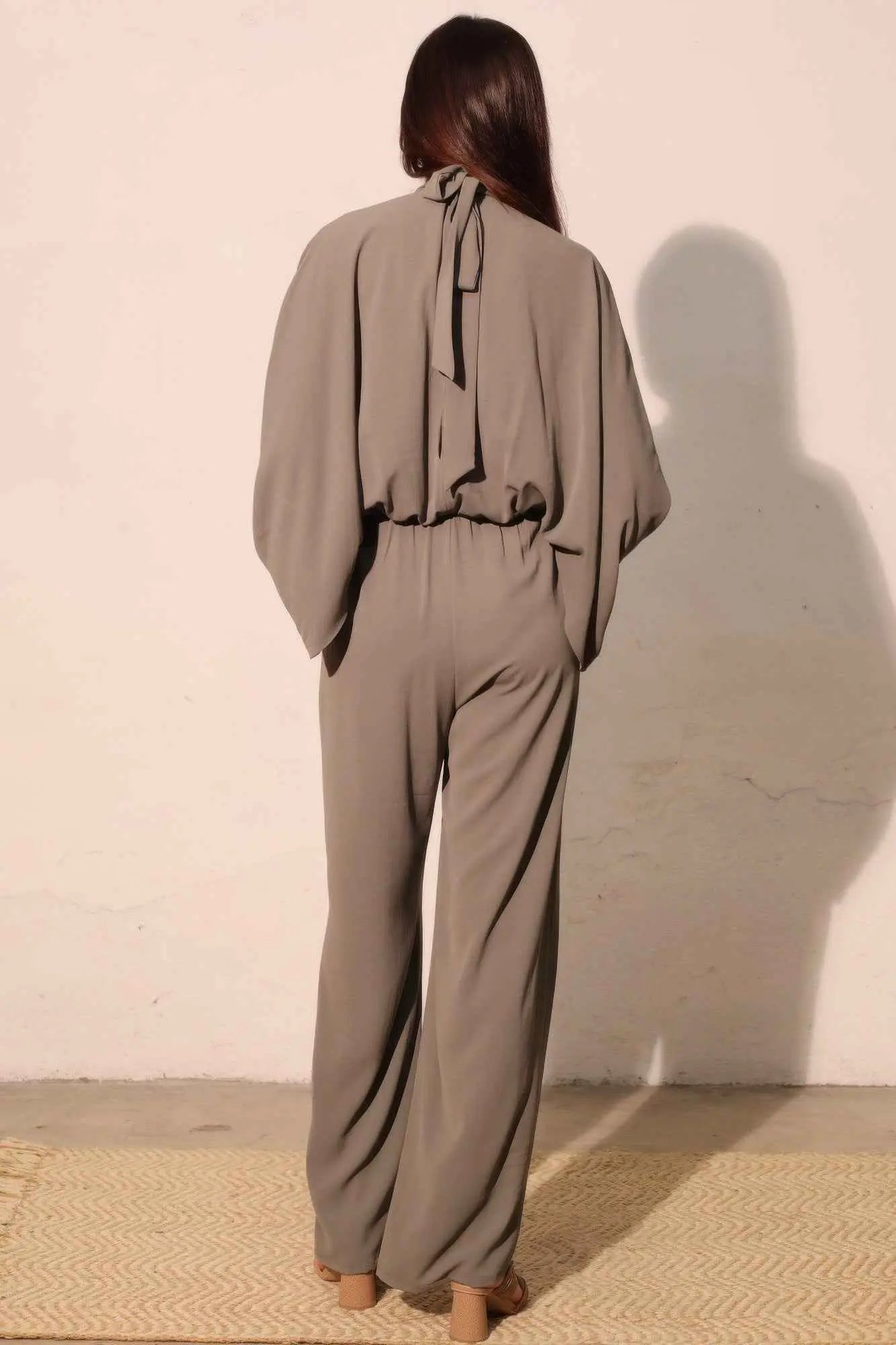Textured Solid Mock Neck Caftan Jumpsuit - Mr Lou’s Place