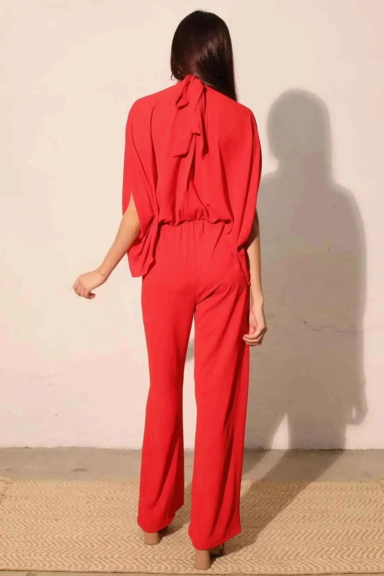 Textured Solid Mock Neck Caftan Jumpsuit - Mr Lou’s Place