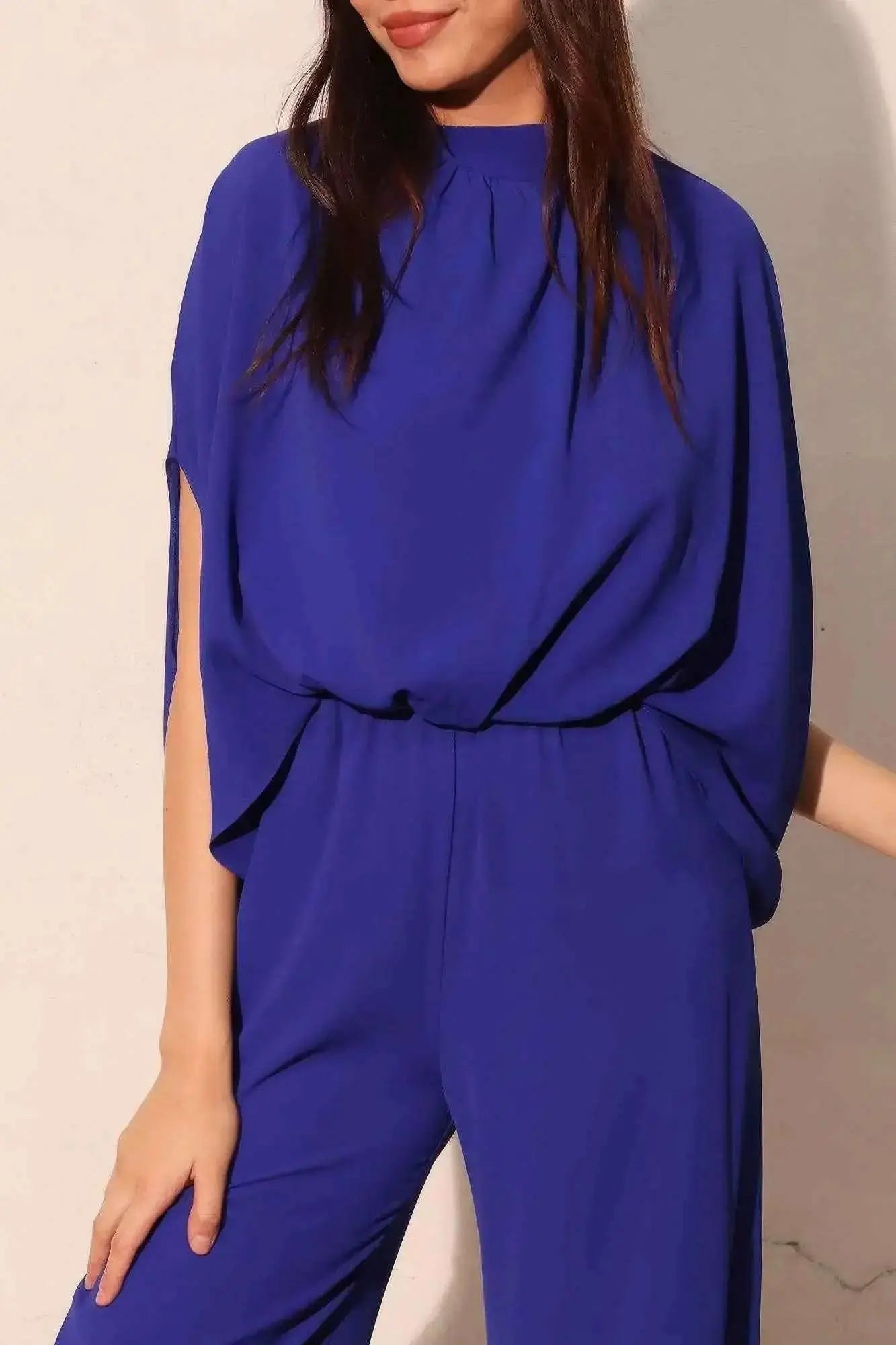 Textured Solid Mock Neck Caftan Jumpsuit - Mr Lou’s Place