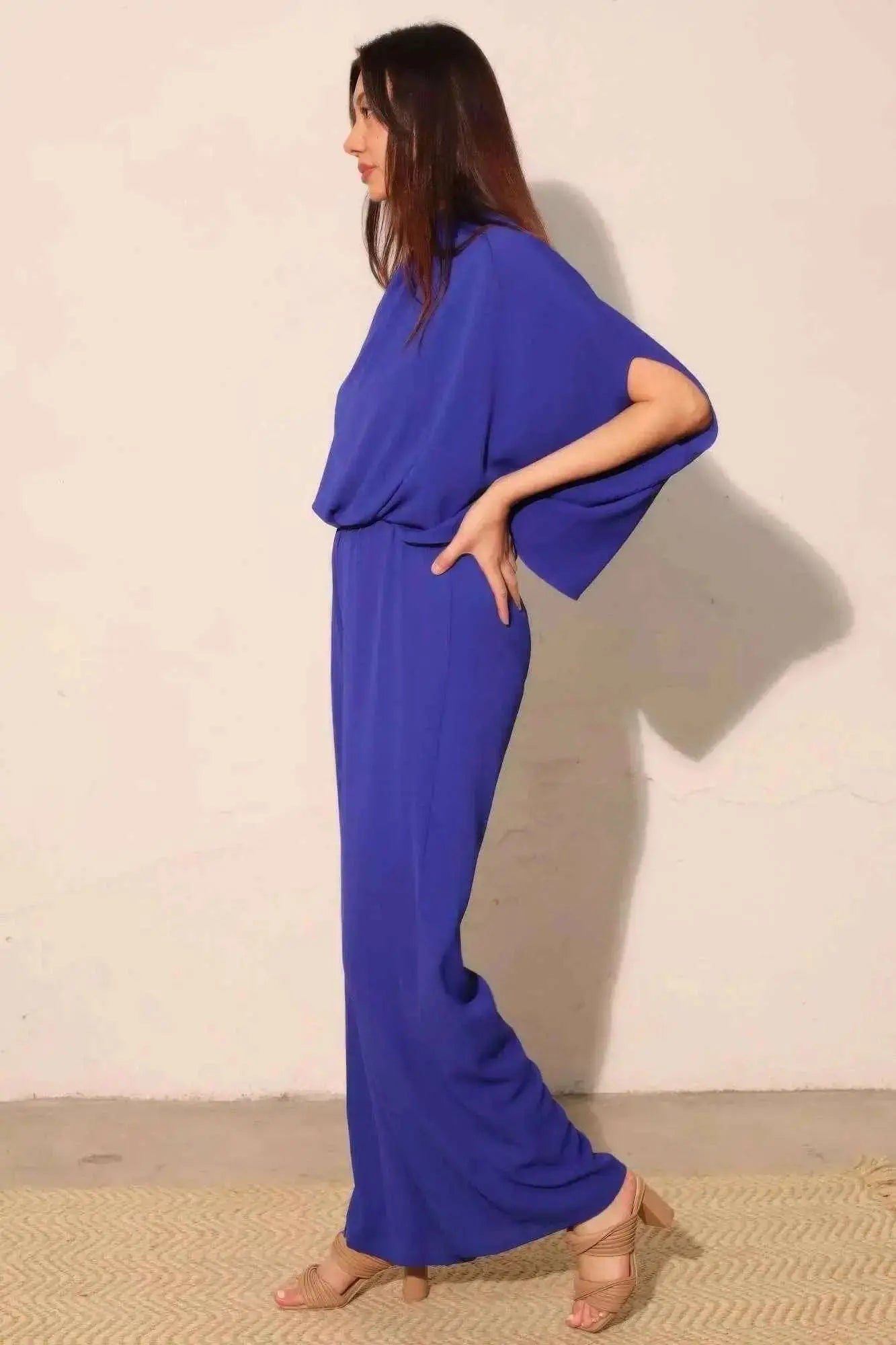 Textured Solid Mock Neck Caftan Jumpsuit - Mr Lou’s Place