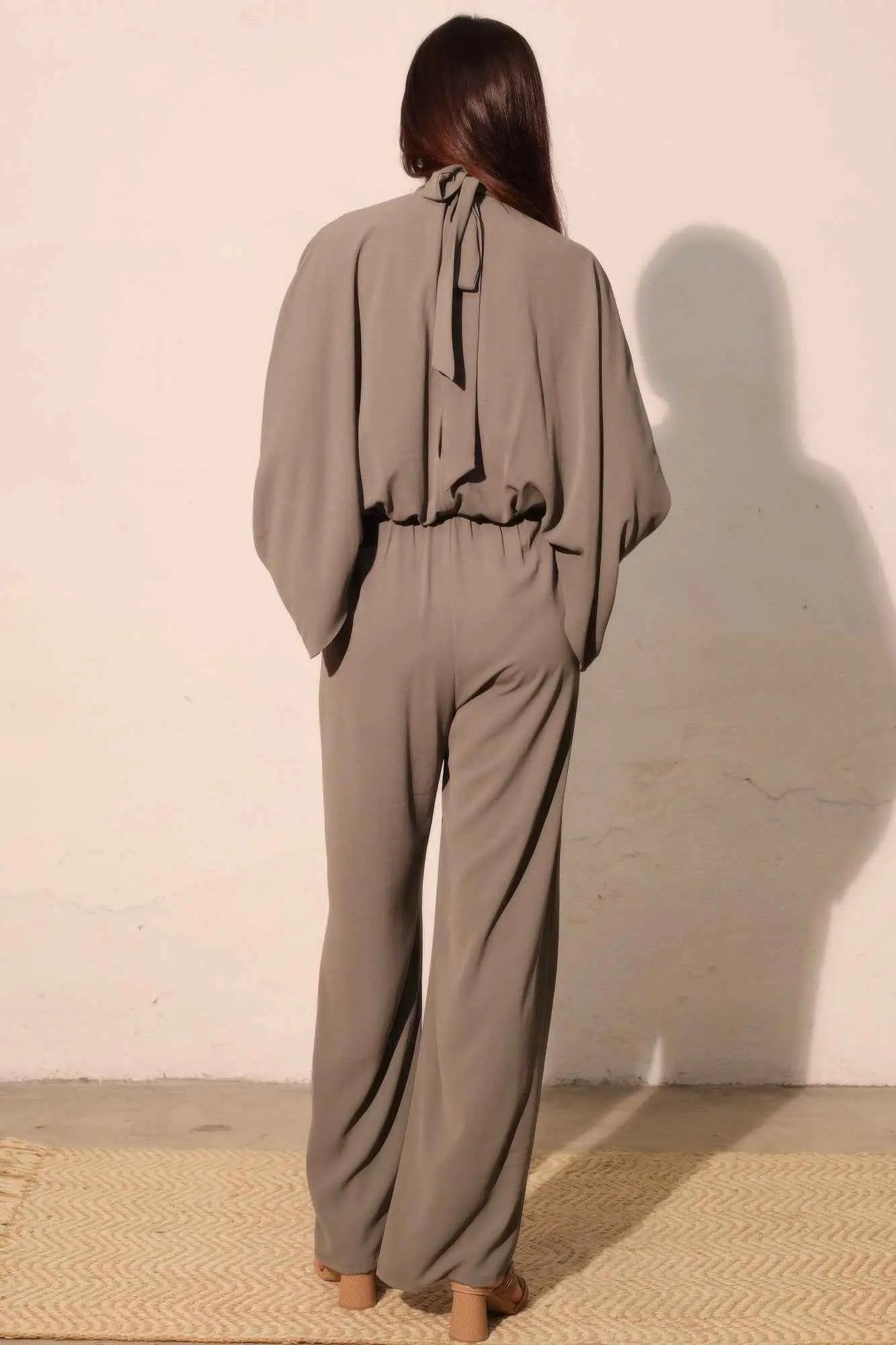 Textured Solid Mock Neck Caftan Jumpsuit - Mr Lou’s Place