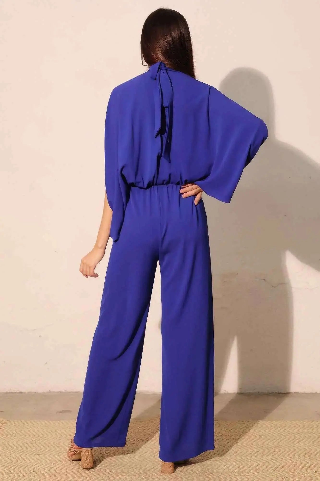 Textured Solid Mock Neck Caftan Jumpsuit - Mr Lou’s Place
