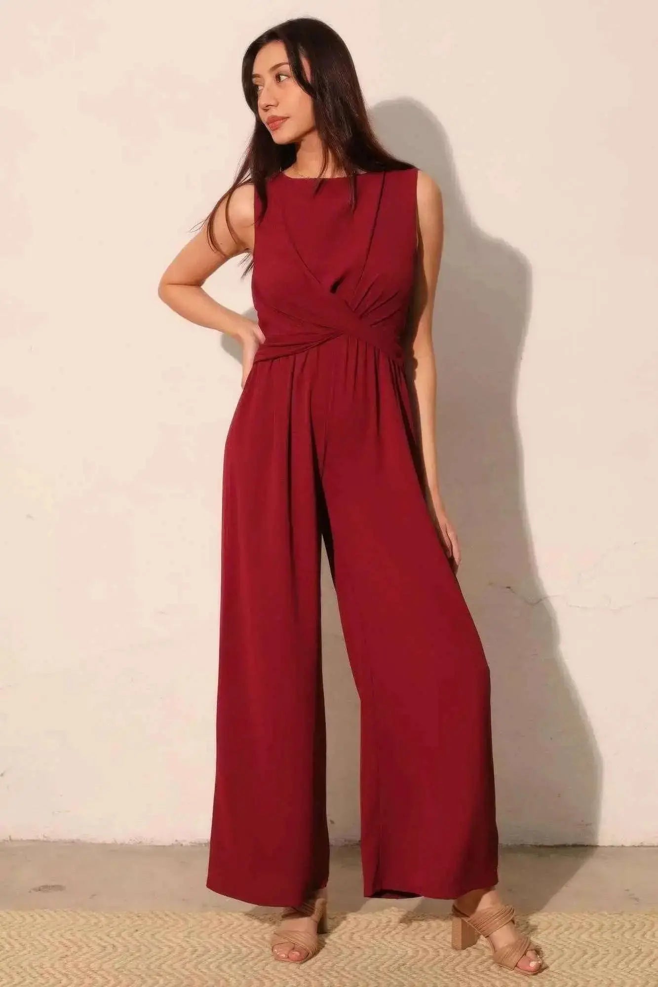 Textured Solid Twist Front Jumpsuit - Mr Lou’s Place