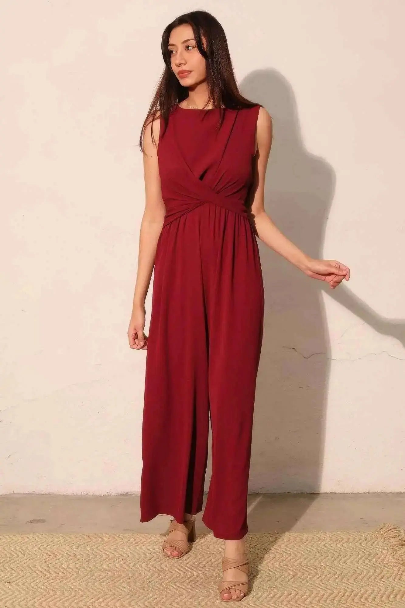 Textured Solid Twist Front Jumpsuit - Mr Lou’s Place