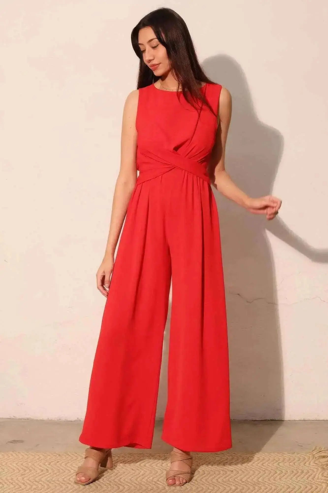Textured Solid Twist Front Jumpsuit - Mr Lou’s Place