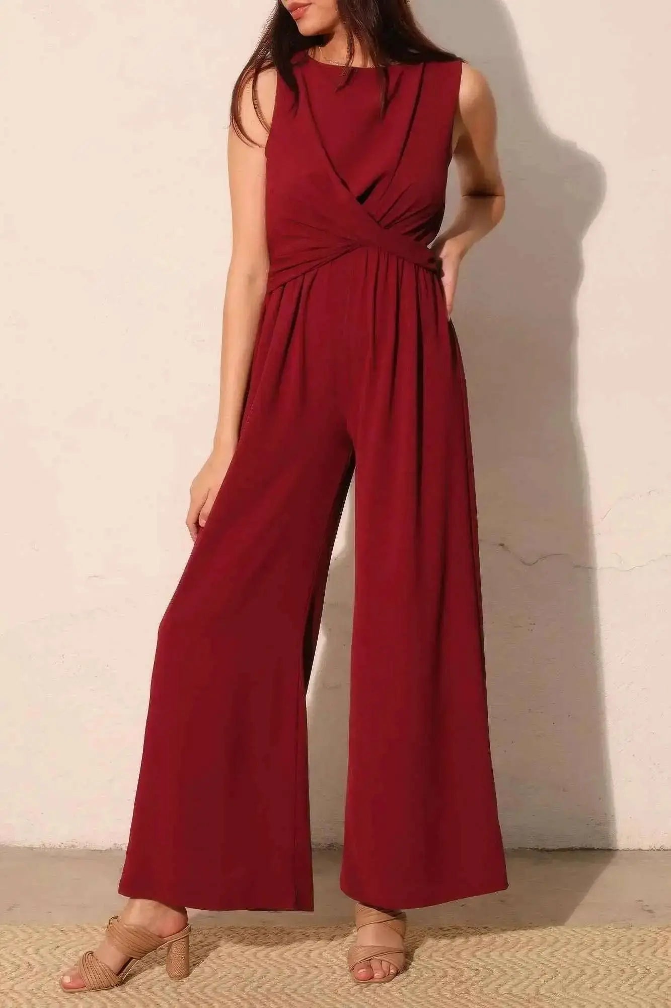 Textured Solid Twist Front Jumpsuit - Mr Lou’s Place