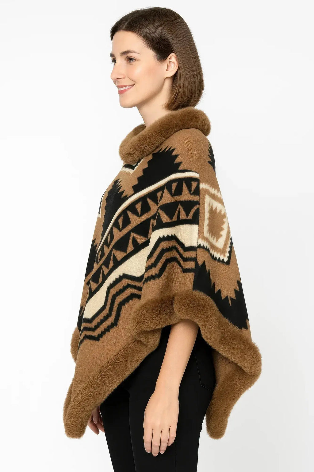 Tribal Luxe Faux Fur Trim Poncho - Mr Lou’s Place