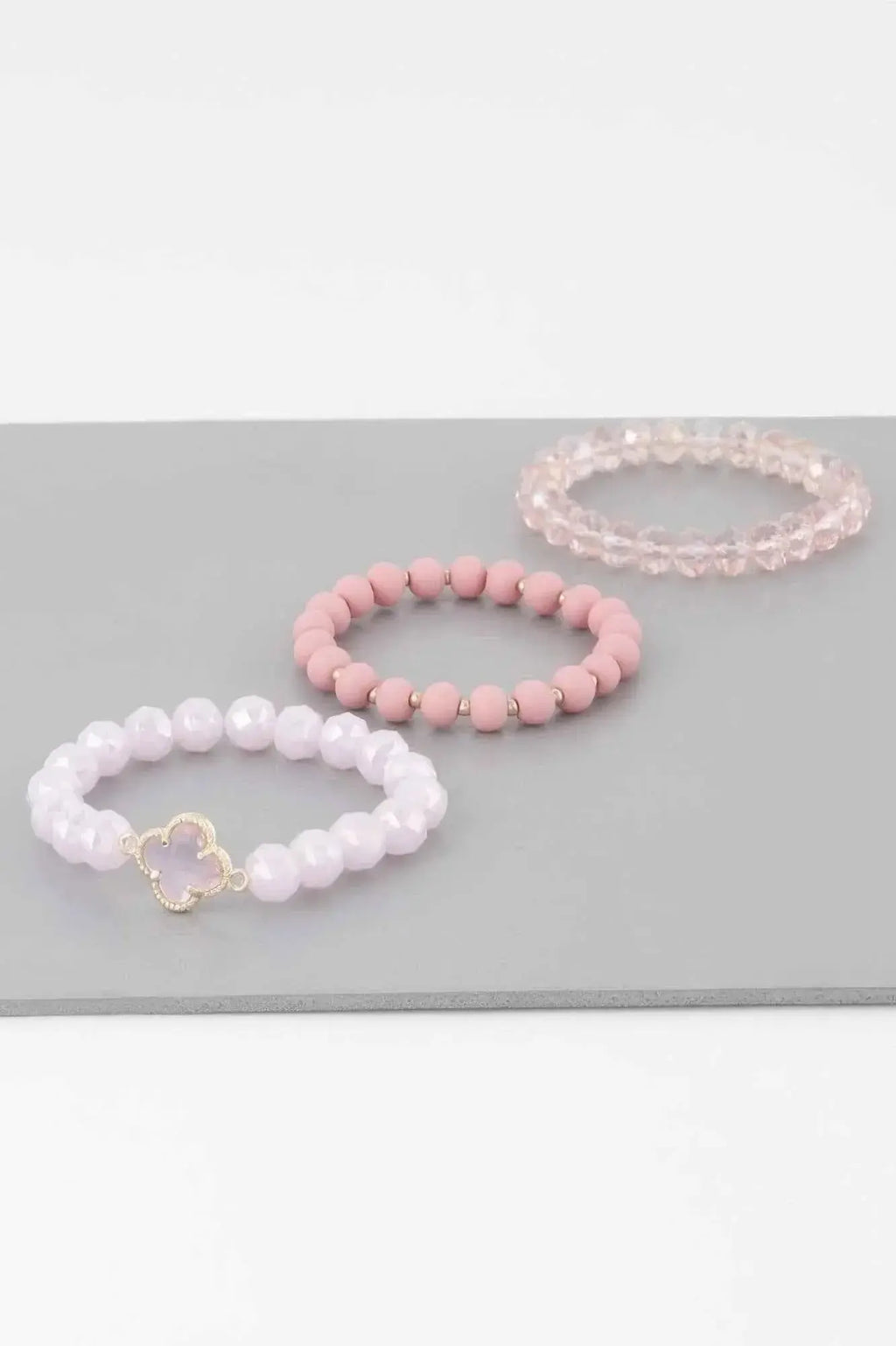 Triple Crystal Clover Bead Bracelet - Mr Lou’s Place