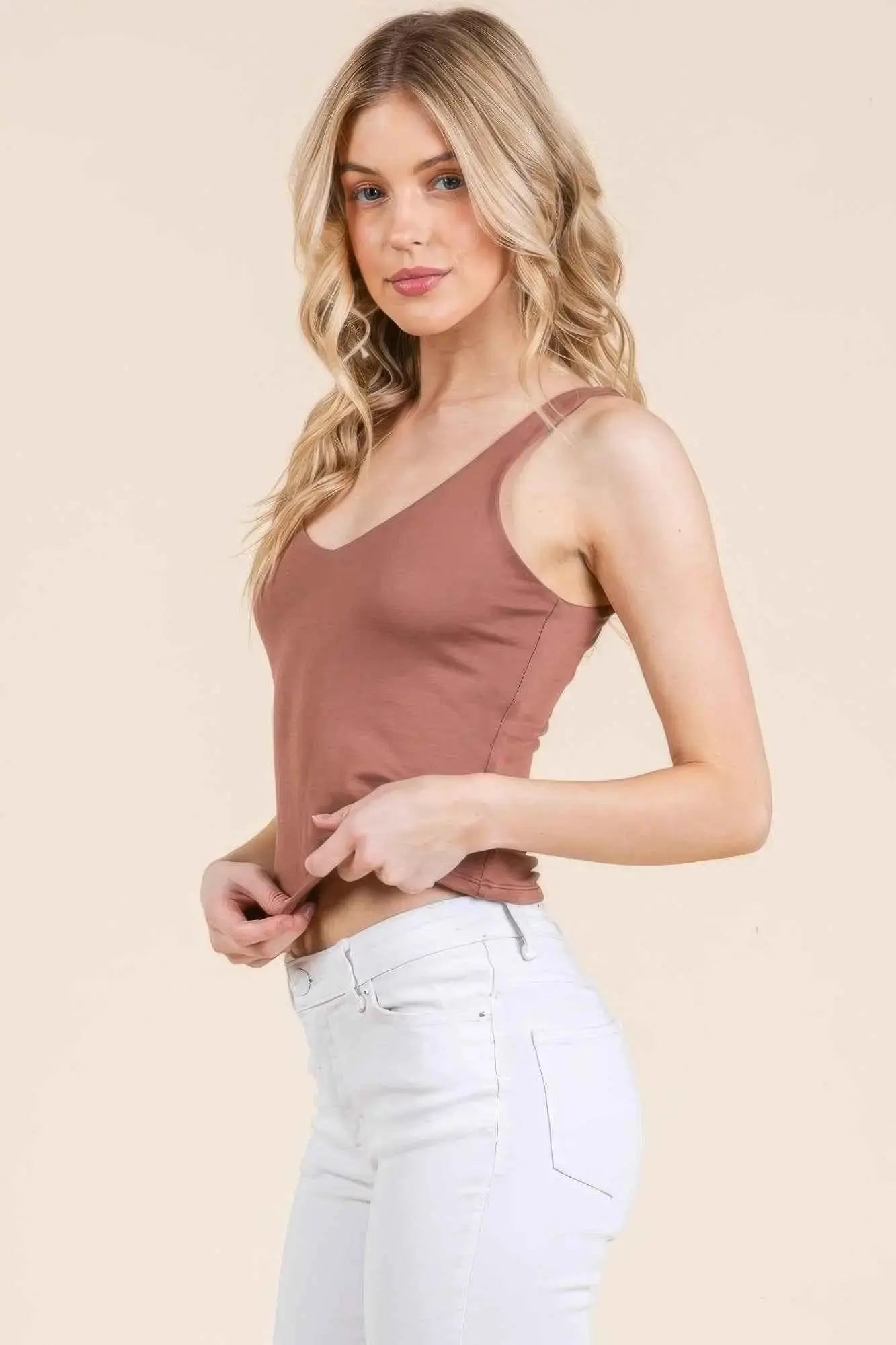 V-neck Basic Double Layers Tank Top - Mr Lou’s Place