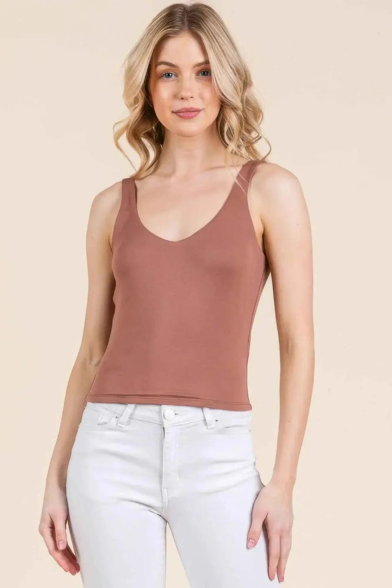 V-neck Basic Double Layers Tank Top - Mr Lou’s Place