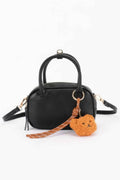 Vegan Leather Mini Bowling Bag With Bear Charm - Mr Lou’s Place