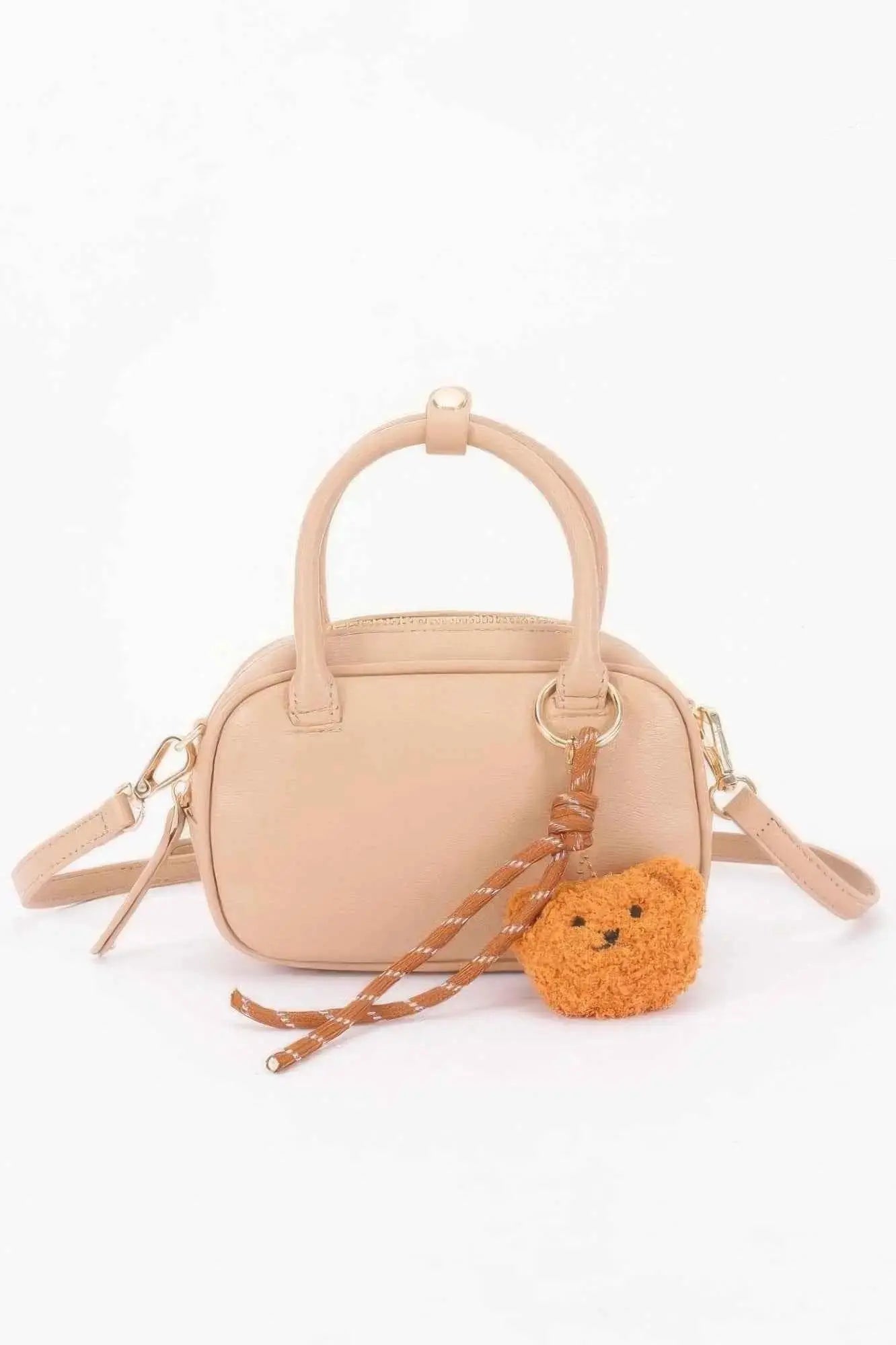 Vegan Leather Mini Bowling Bag With Bear Charm - Mr Lou’s Place