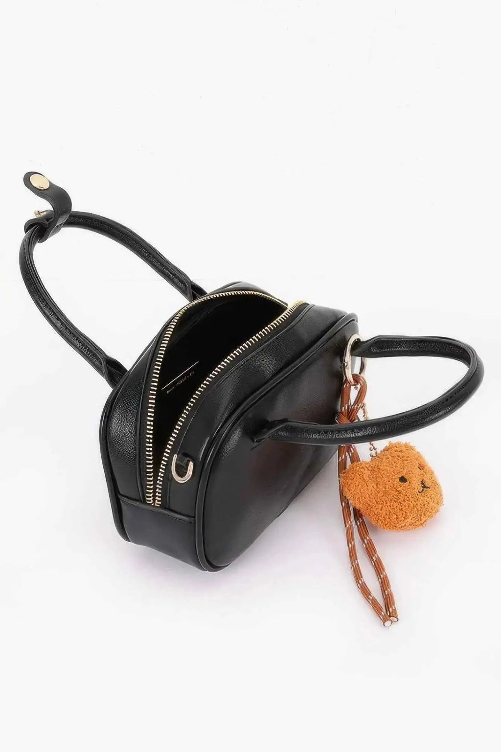 Vegan Leather Mini Bowling Bag With Bear Charm - Mr Lou’s Place