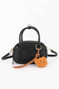 Vegan Leather Mini Bowling Bag With Bear Charm - Mr Lou’s Place
