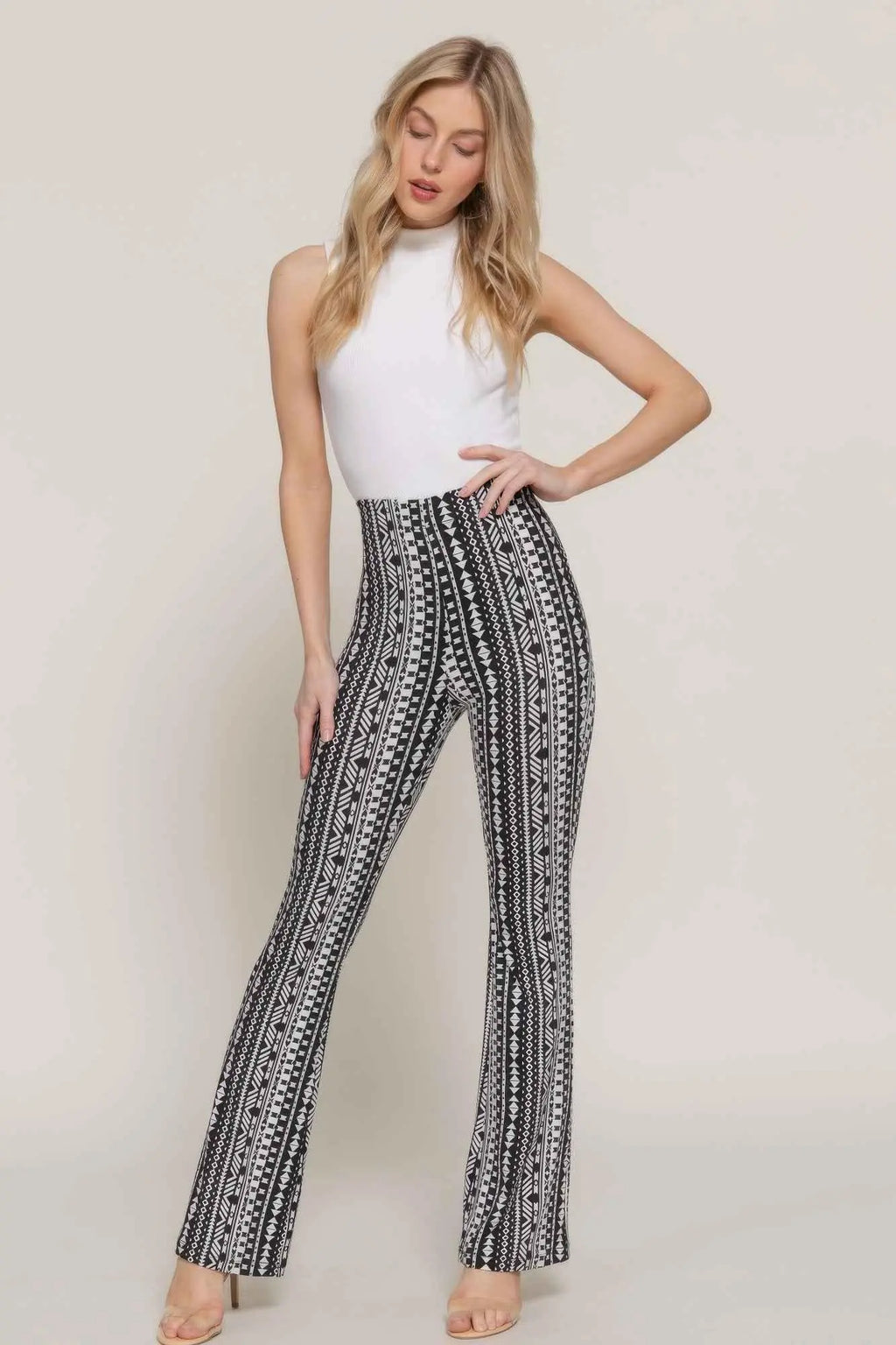 Waist Elastic Slim Flare Print Pants - Mr Lou’s Place