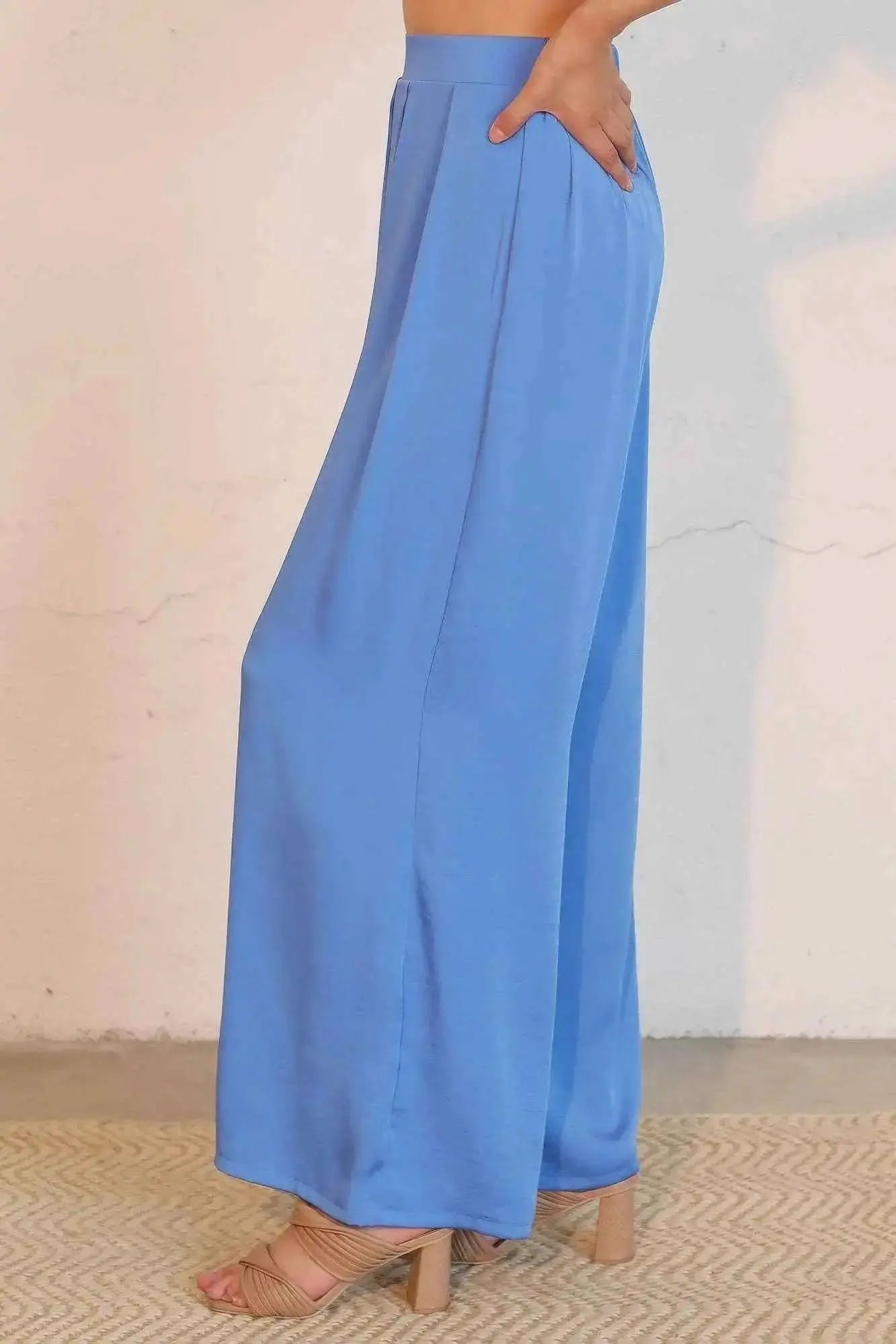 Washed Poly Silk Asymmetrical Pleated Pants - Mr Lou’s Place