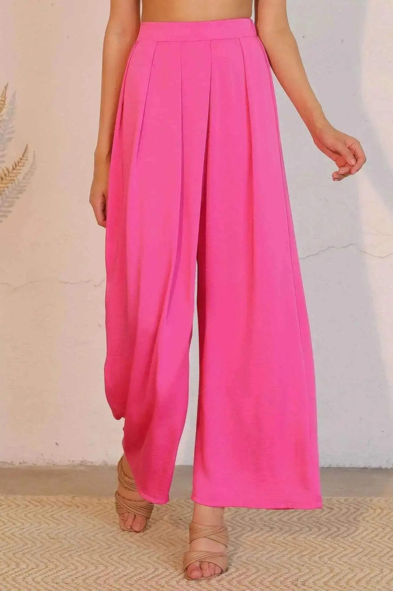Washed Poly Silk Asymmetrical Pleated Pants - Mr Lou’s Place