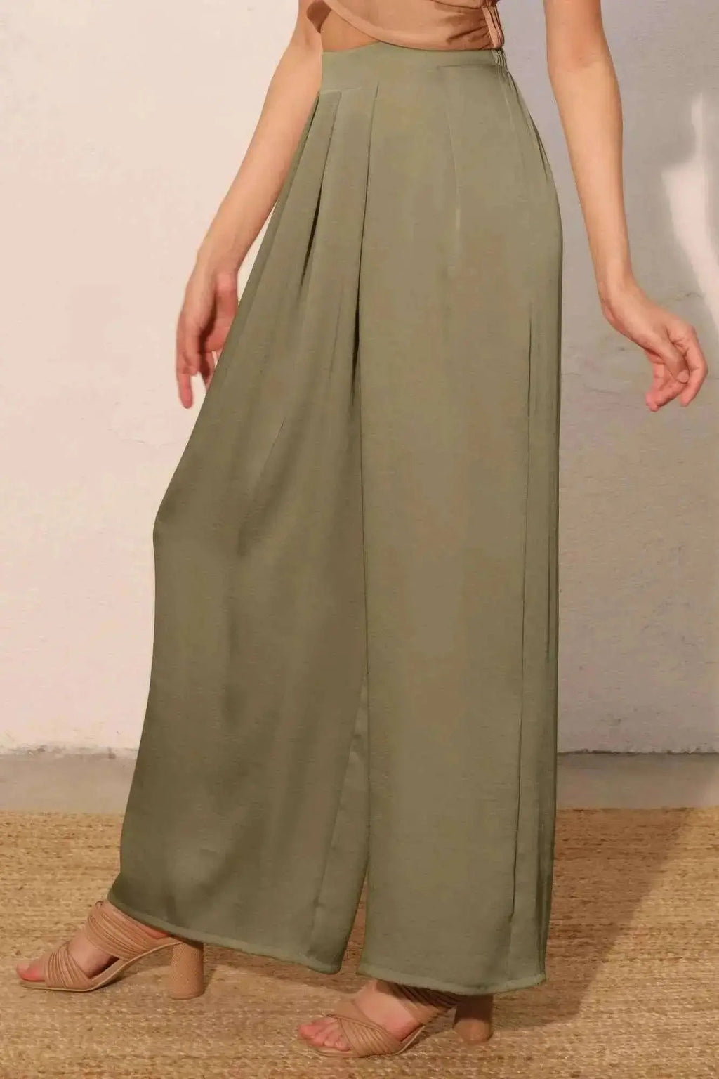Washed Poly Silk Asymmetrical Pleated Pants - Mr Lou’s Place