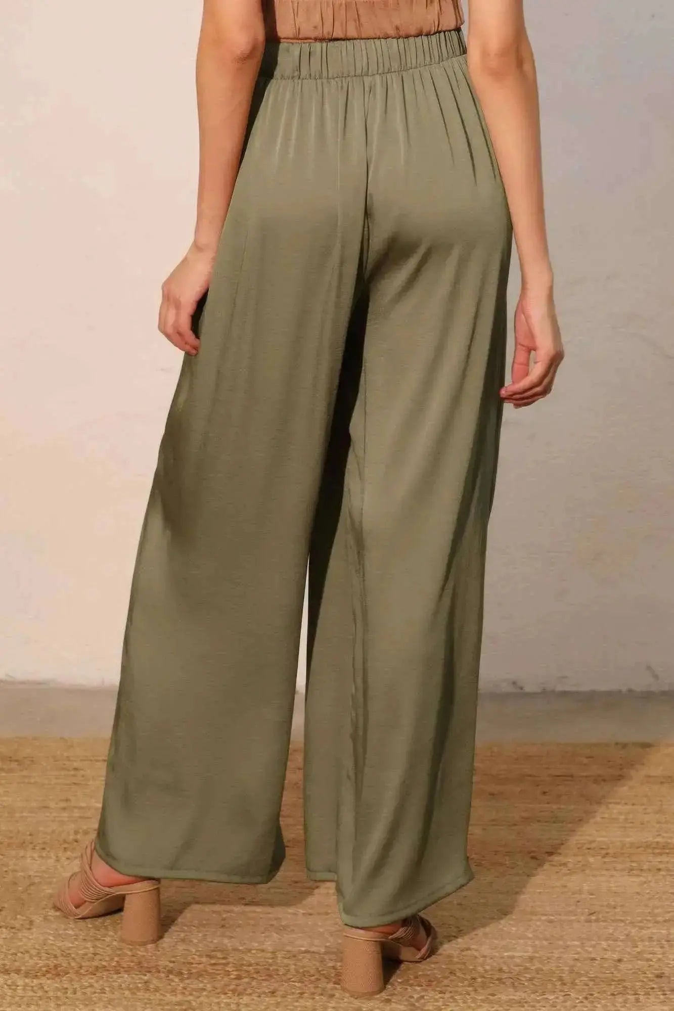 Washed Poly Silk Asymmetrical Pleated Pants - Mr Lou’s Place