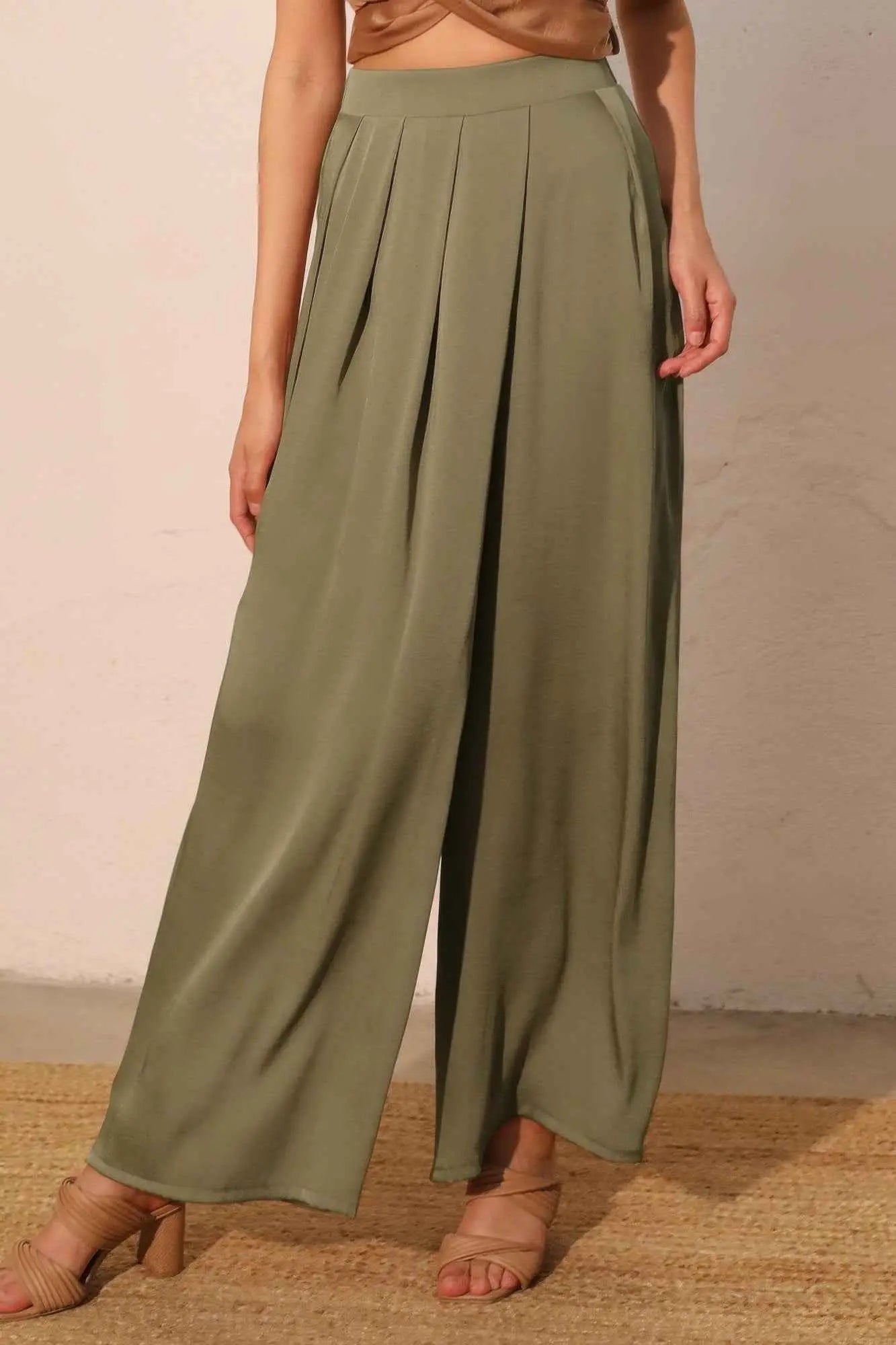 Washed Poly Silk Asymmetrical Pleated Pants - Mr Lou’s Place