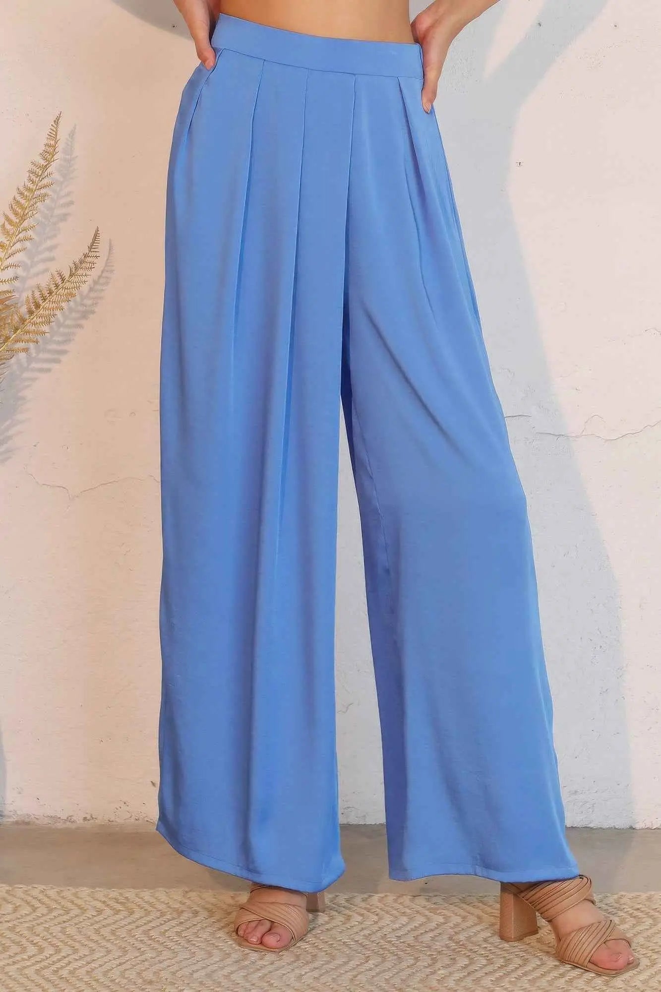 Washed Poly Silk Asymmetrical Pleated Pants - Mr Lou’s Place